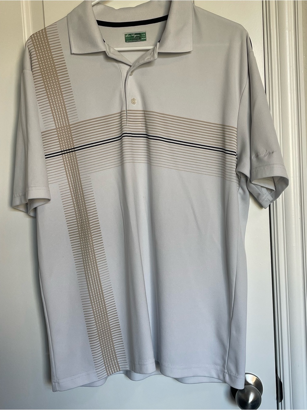 Ben Hogan Performance Golf Collection White Polo with Tan and Black Stripes - Picture 3 of 8